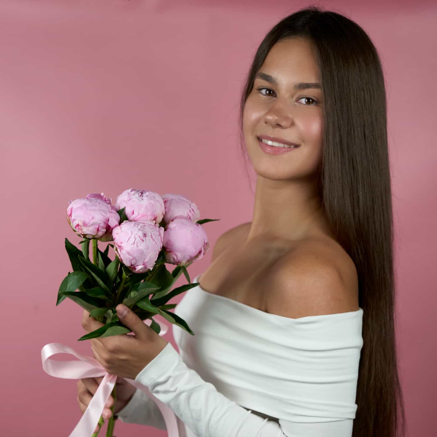 Пионы розовые 5, лента