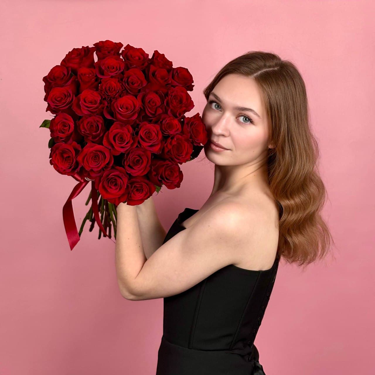 Бордовые розы, 29 шт. — миниатюра 3