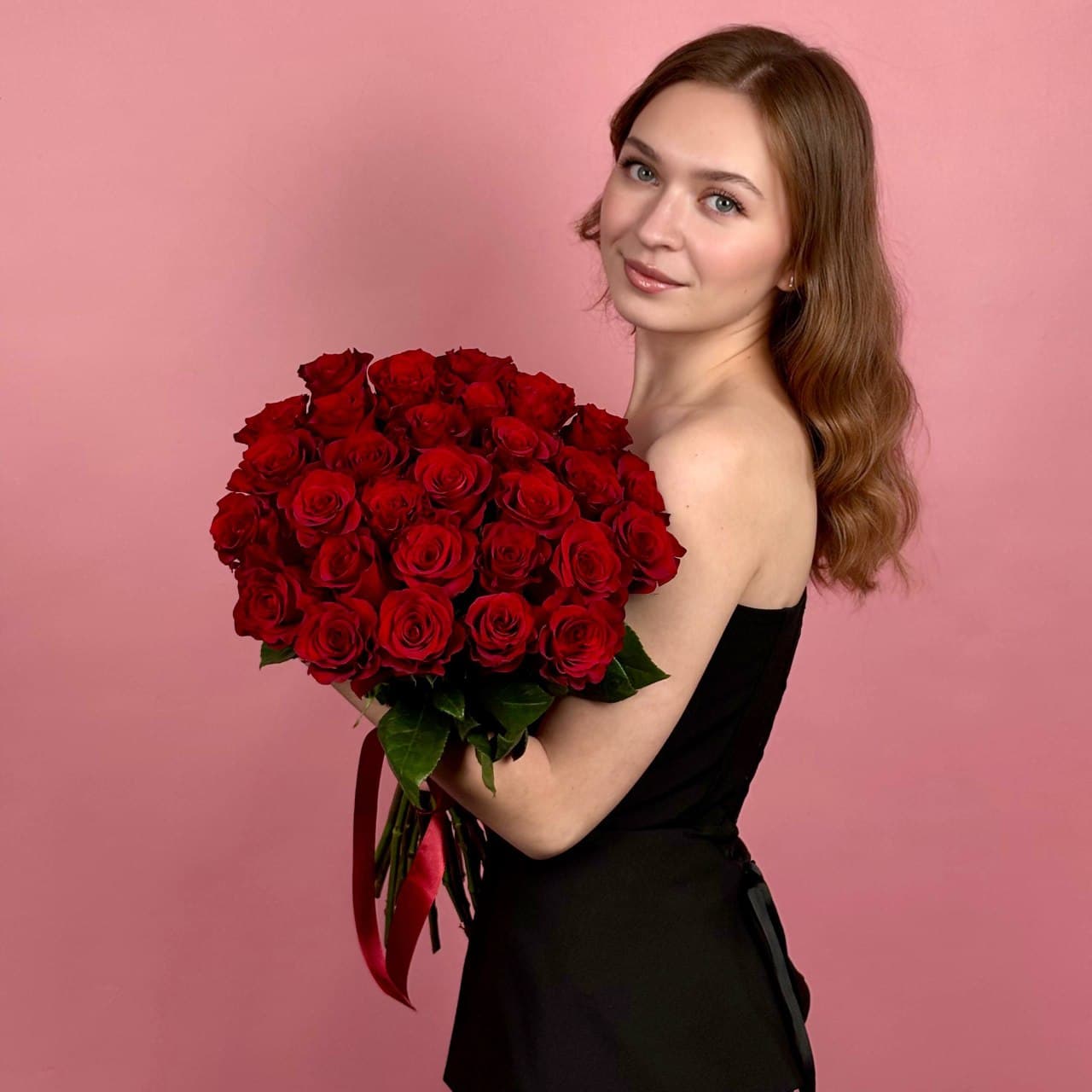 Бордовые розы, 29 шт. — миниатюра 4