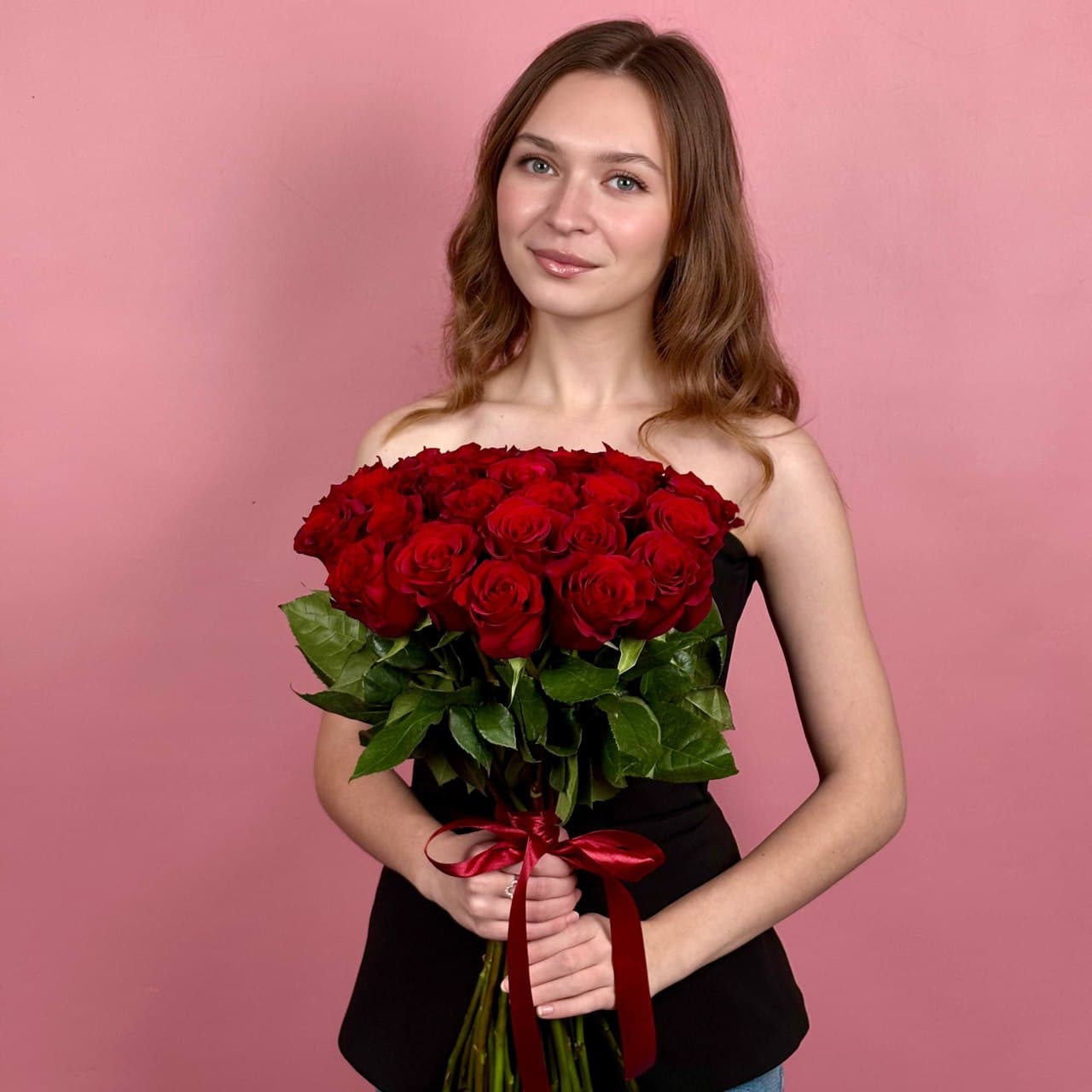 Бордовые розы, 29 шт. — миниатюра 5