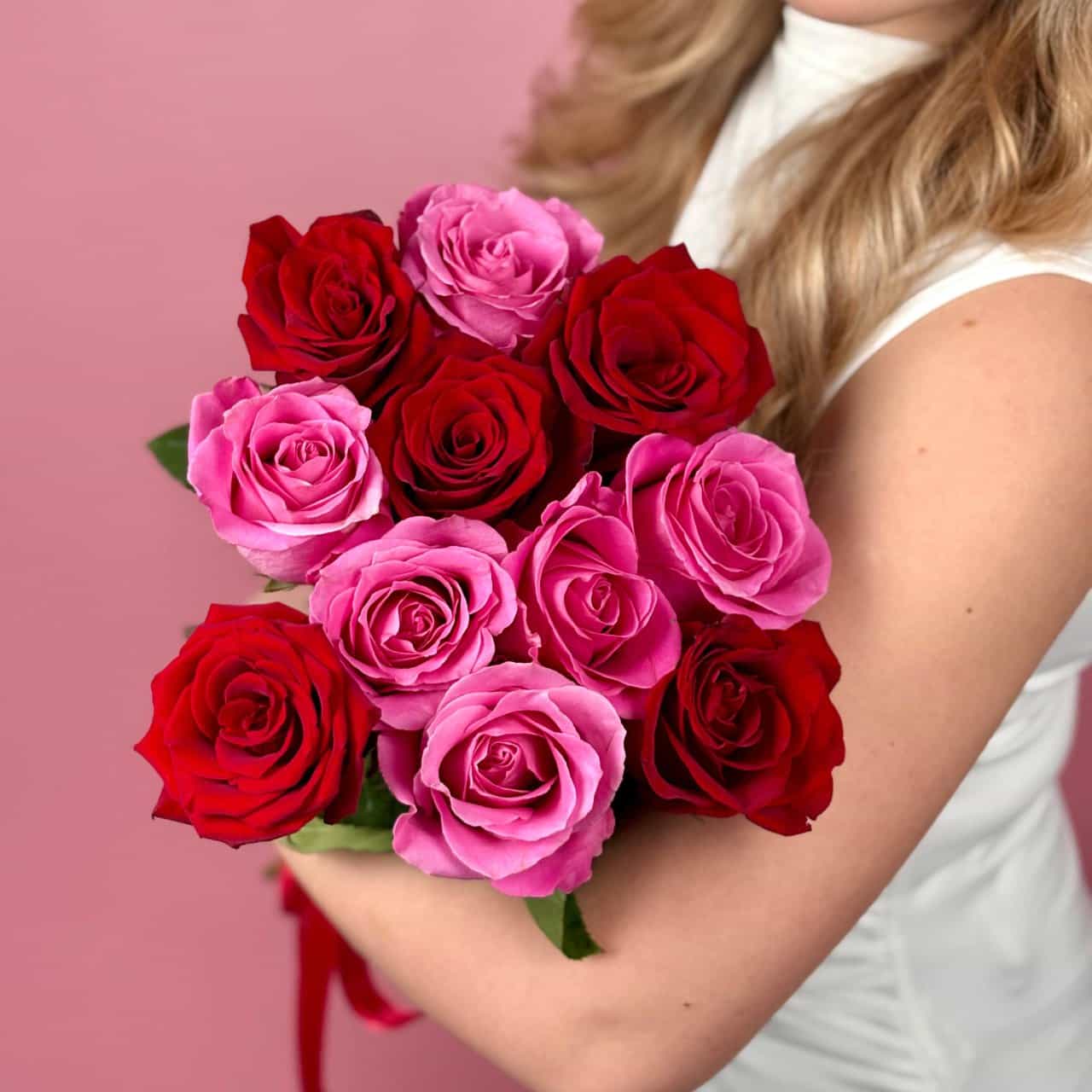 Микс розы, 11 шт. Красные-Розовые
