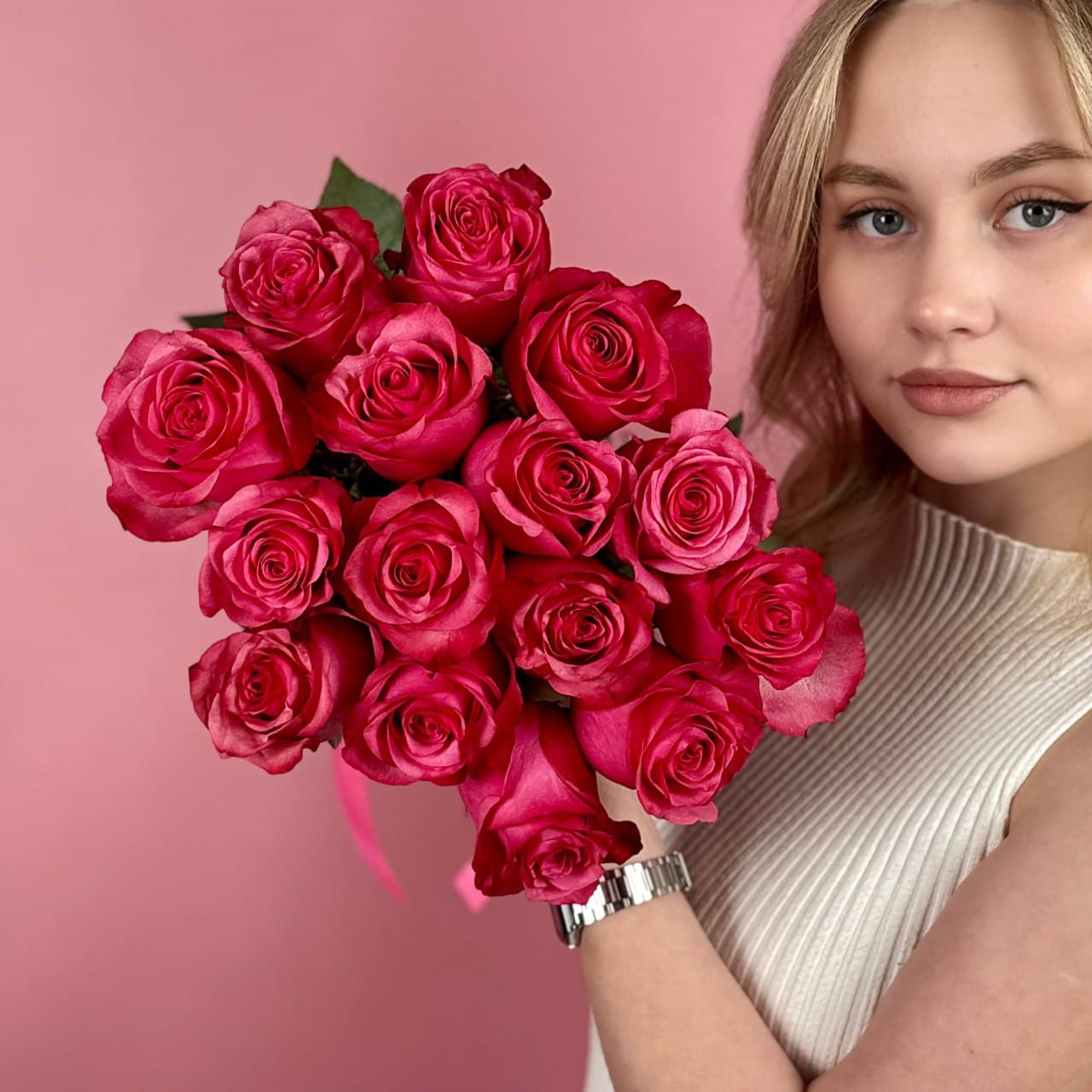 Розовые розы, 15 шт. — миниатюра 3