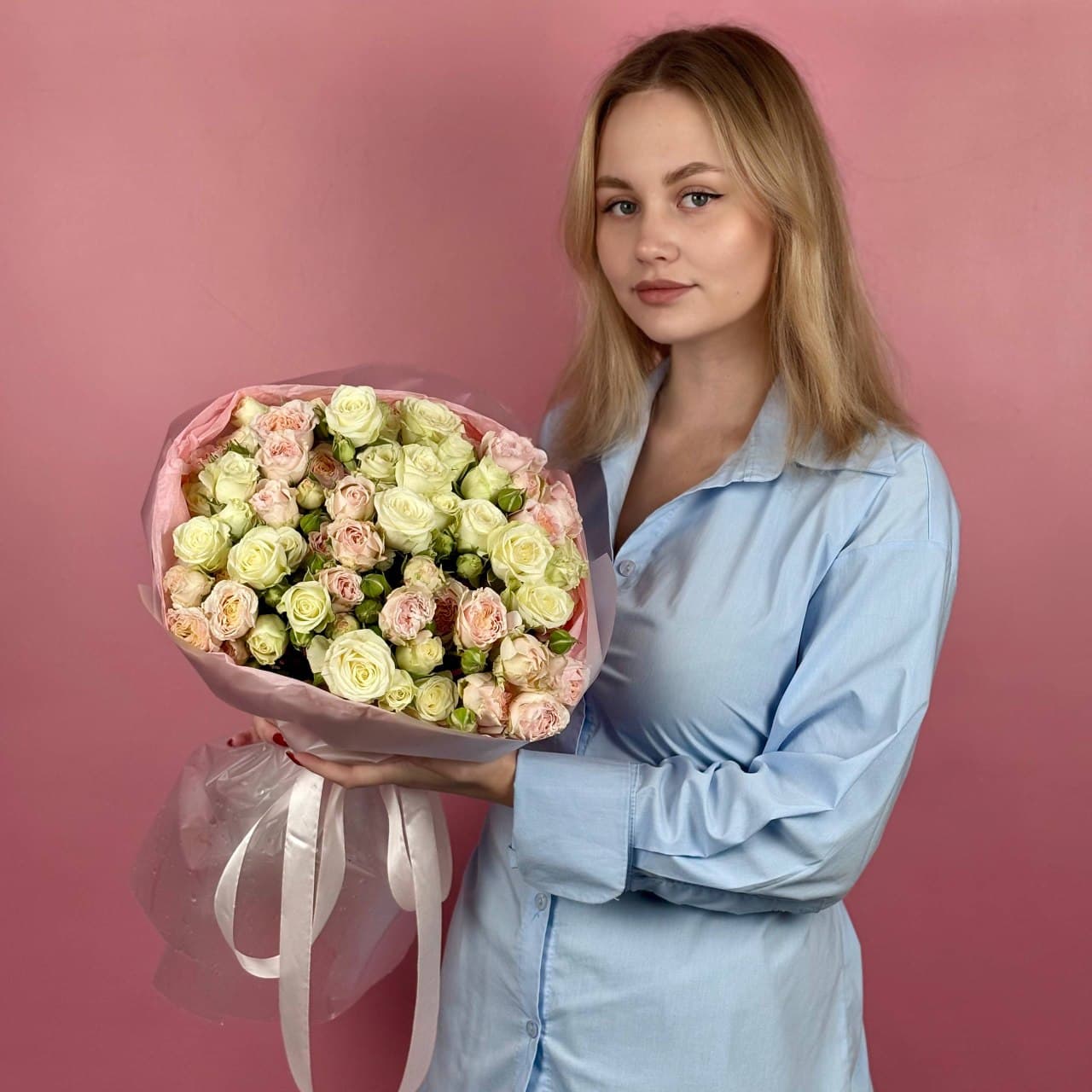 Кустовая роза, 15 шт. микс  круглой упаковке — миниатюра 2