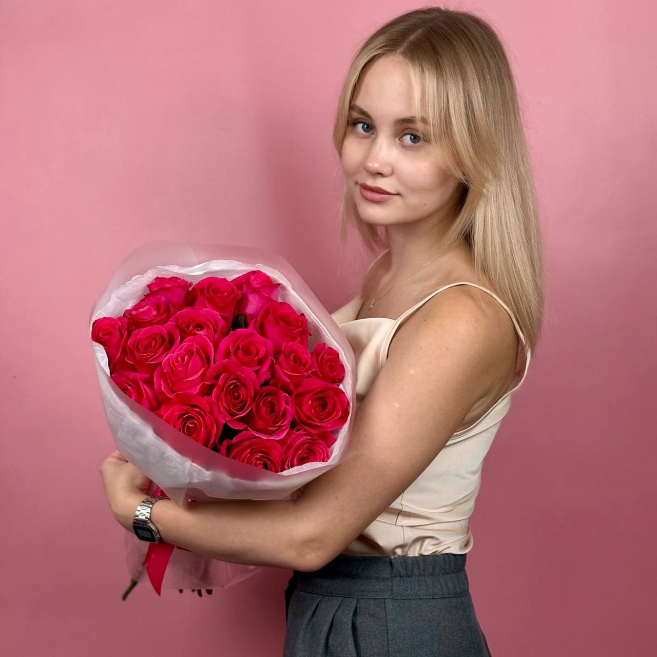 Розовые розы, 19 шт. в упаковке — миниатюра 2
