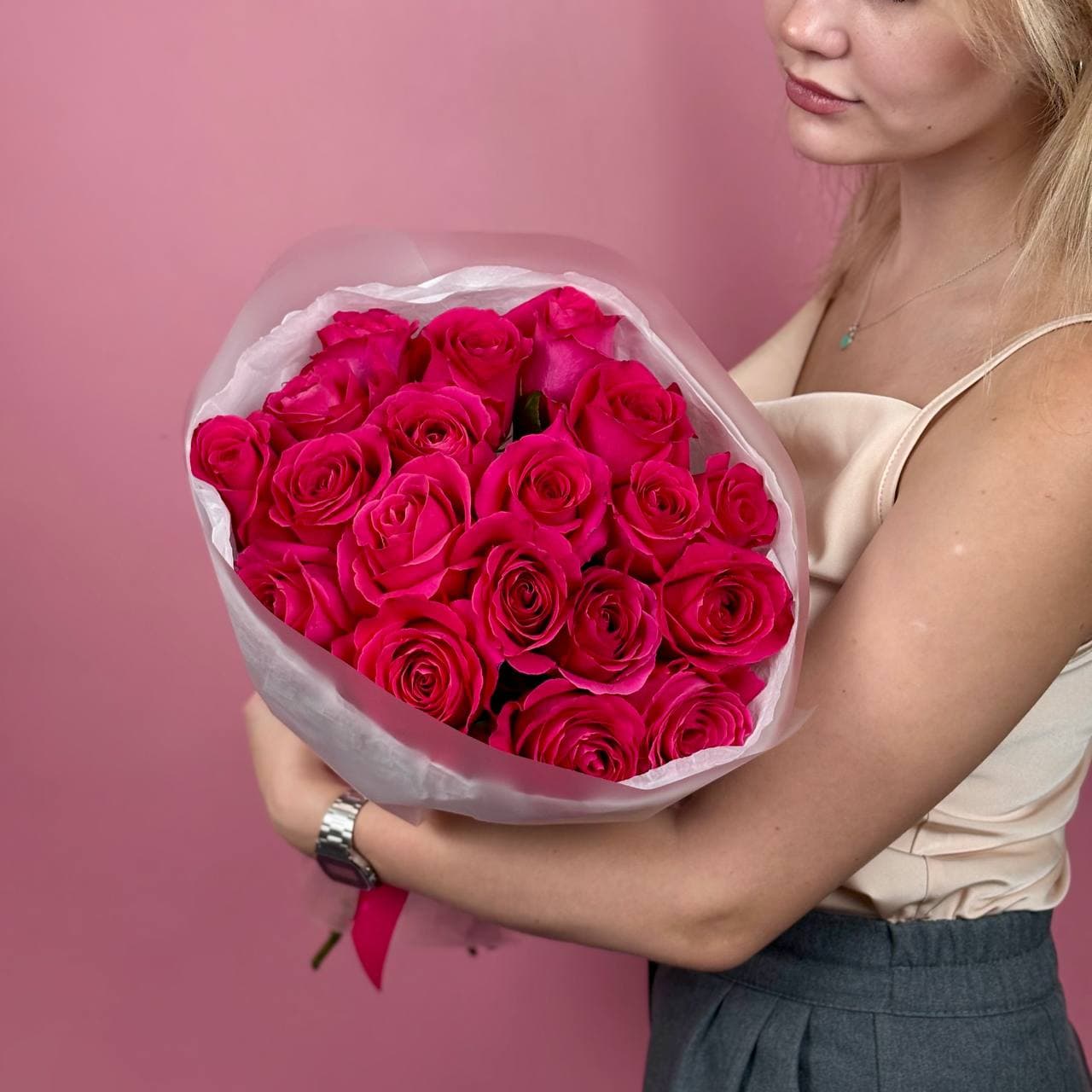 Розовые розы, 19 шт. в упаковке — миниатюра 3