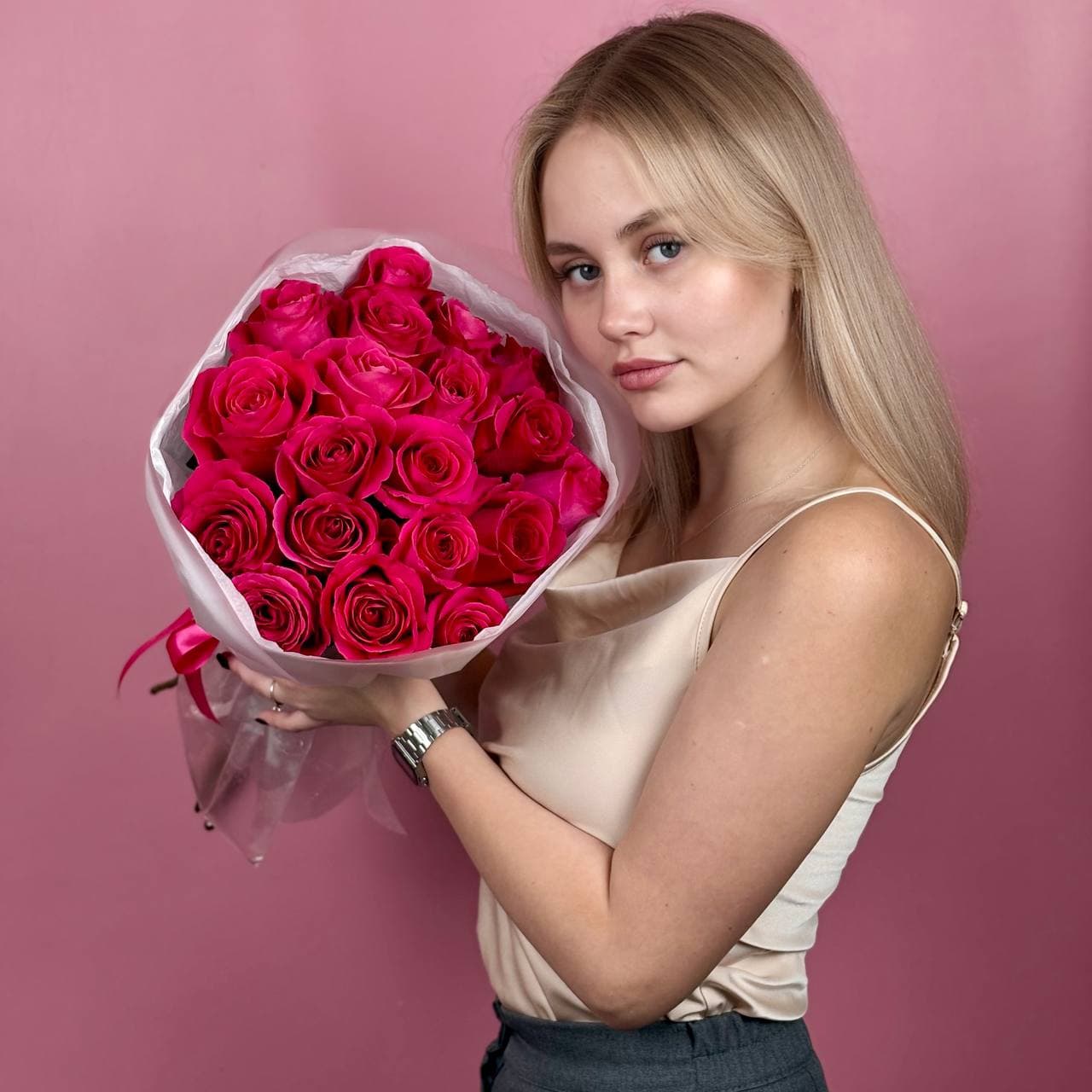 Розовые розы, 19 шт. в упаковке — миниатюра 4