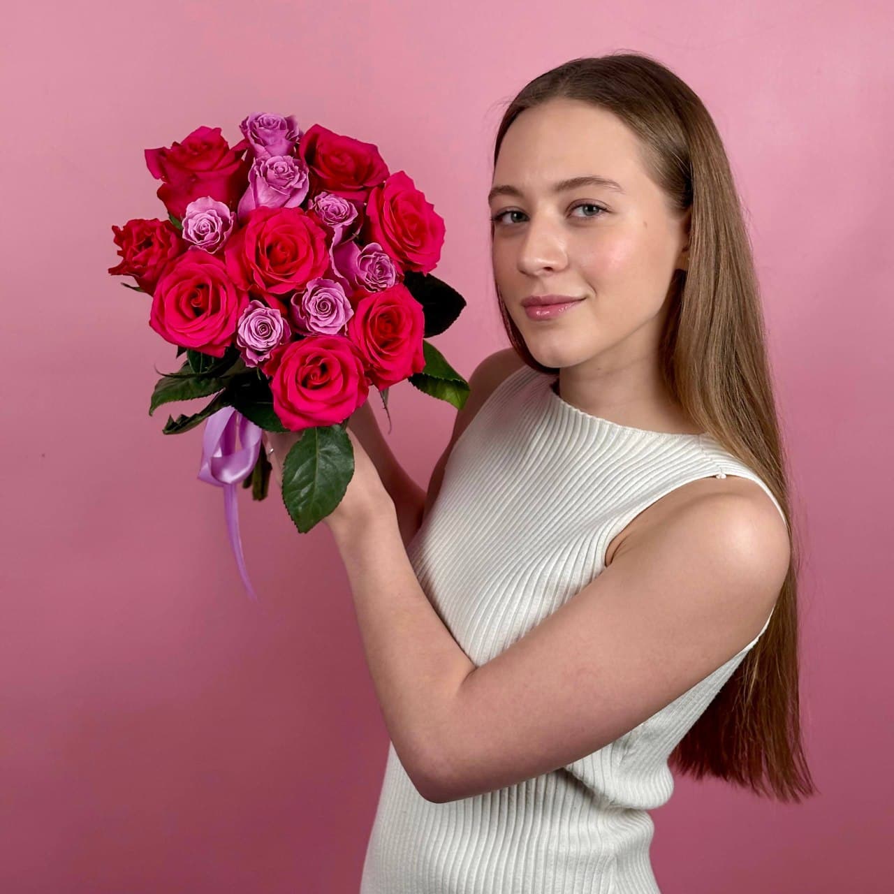 Микс розы, 15 шт. розовые-фиолетовые — миниатюра 2
