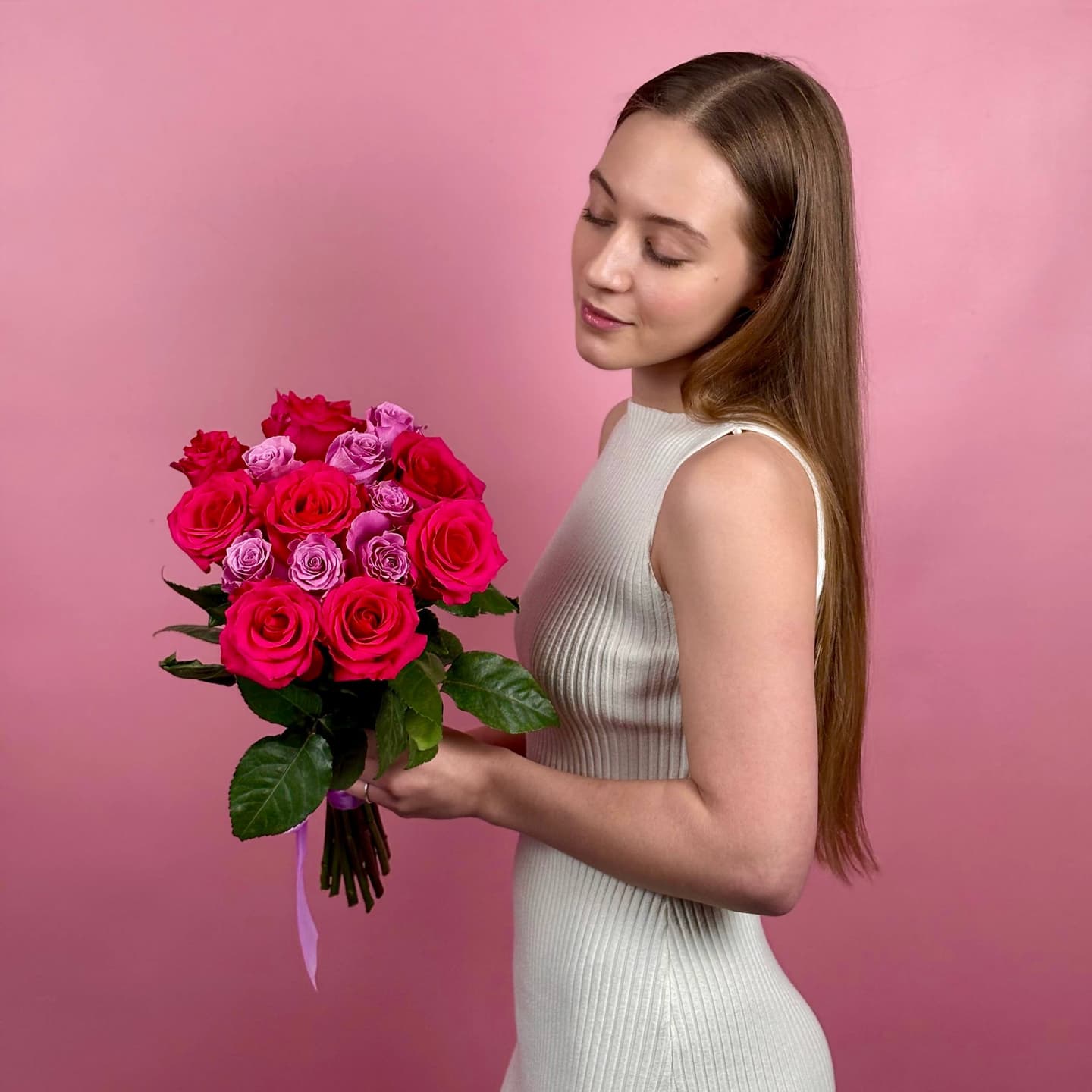 Микс розы, 15 шт. розовые-фиолетовые — миниатюра 3