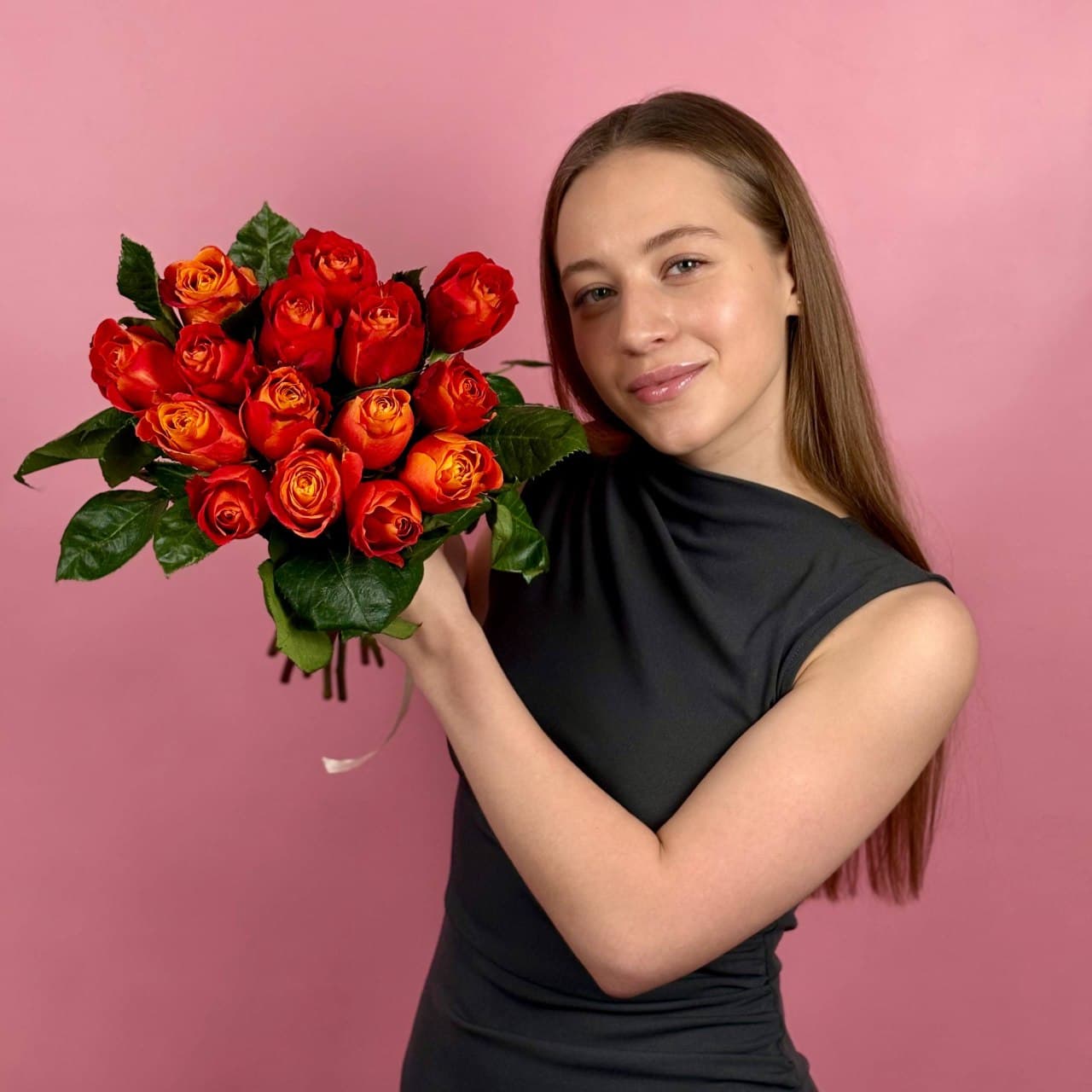 Оранжевые розы, 15 шт. — миниатюра 3