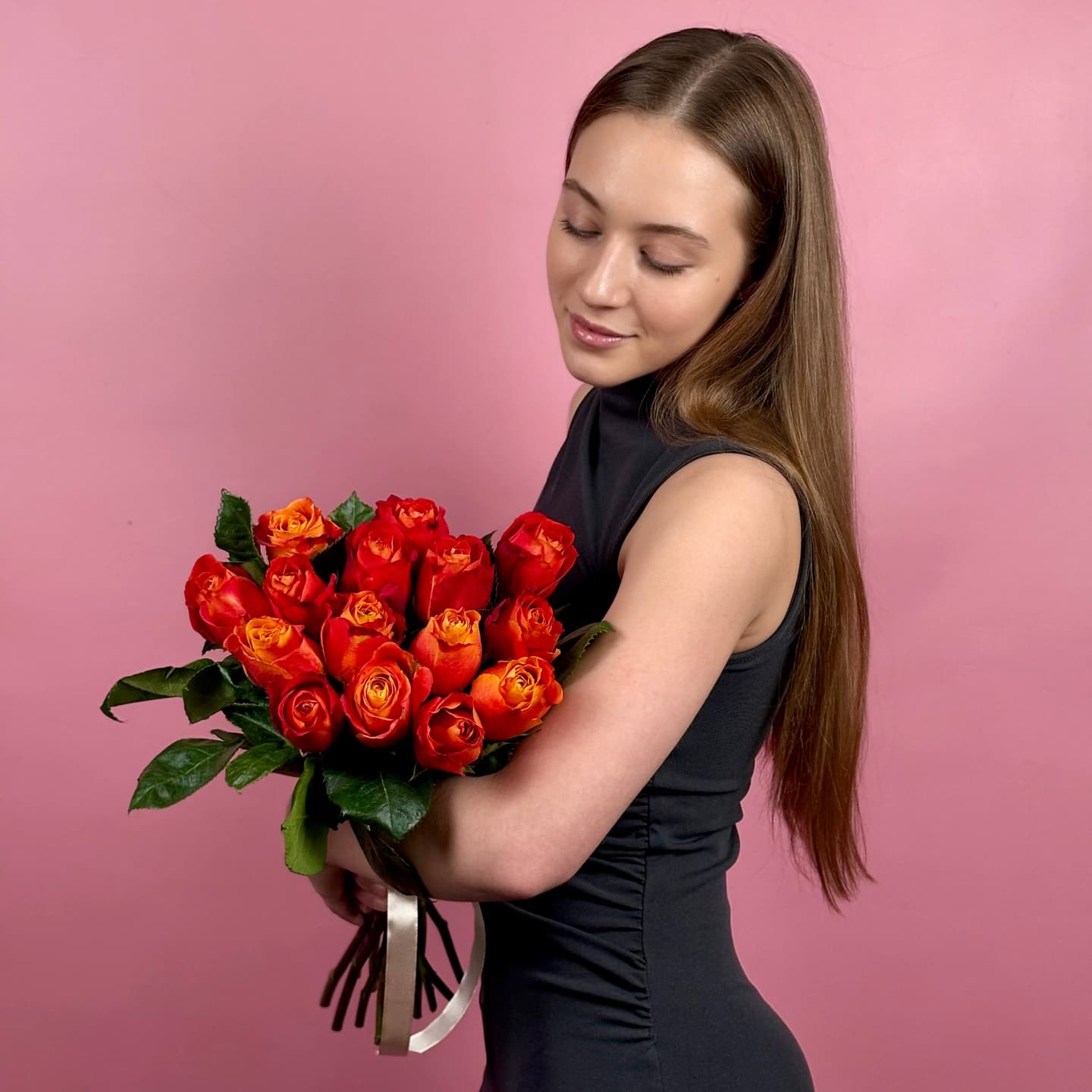 Оранжевые розы, 15 шт. — миниатюра 4