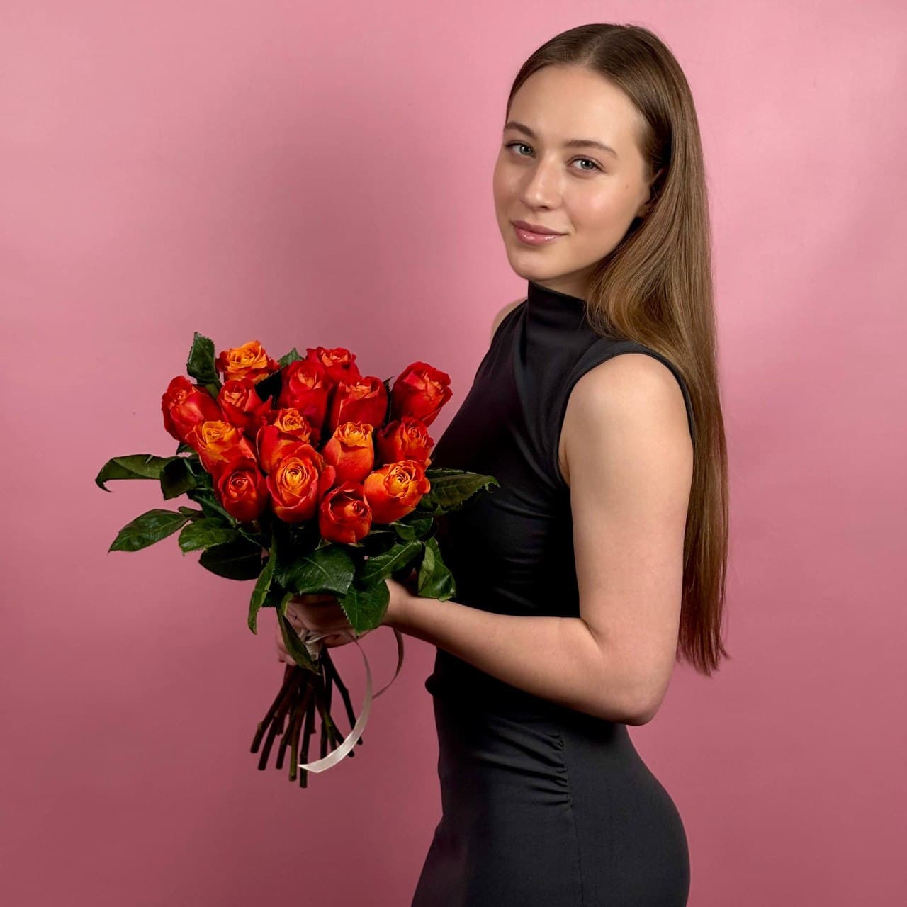 Оранжевые розы, 15 шт. — миниатюра 5