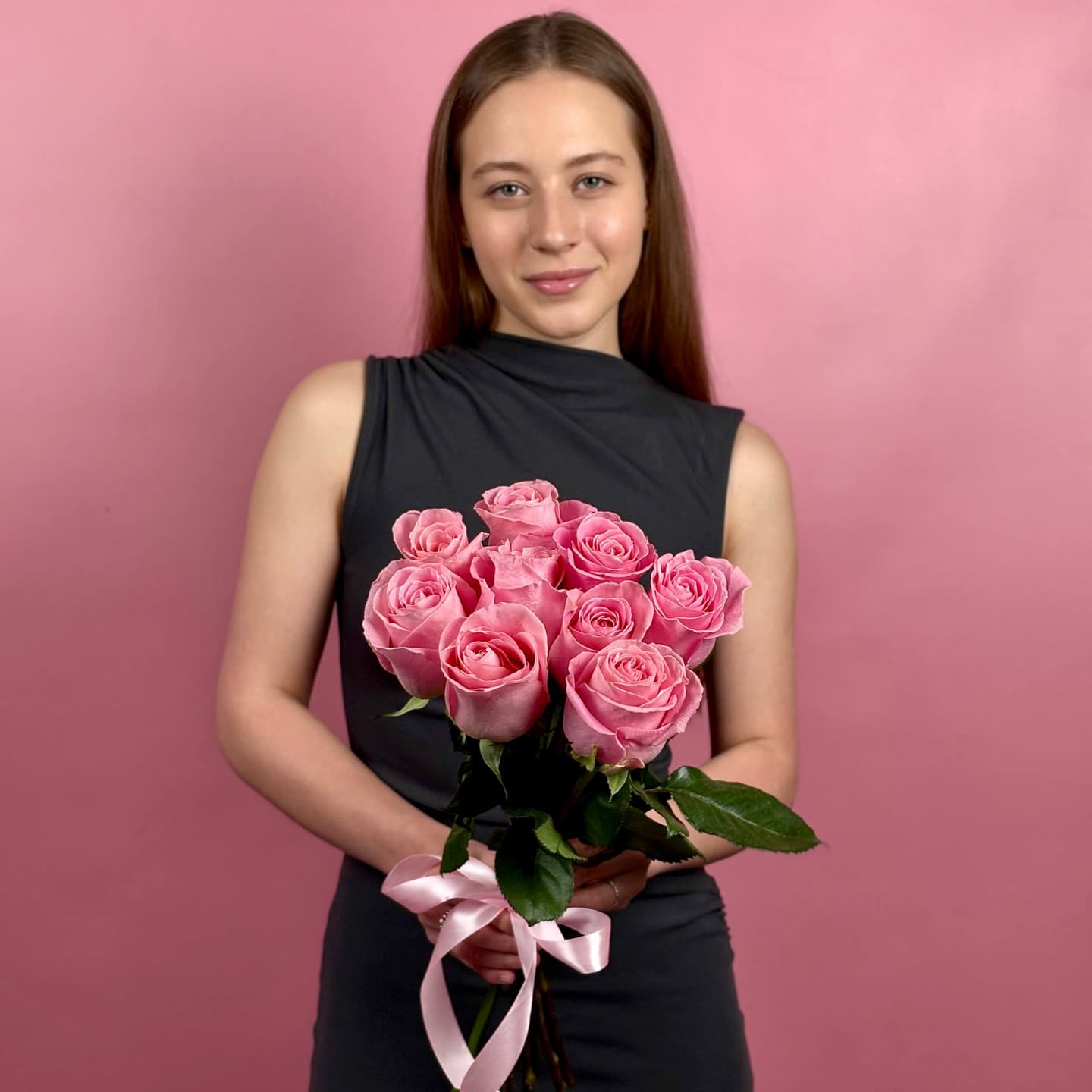 Нежно-розовые розы, 9 шт — миниатюра 5