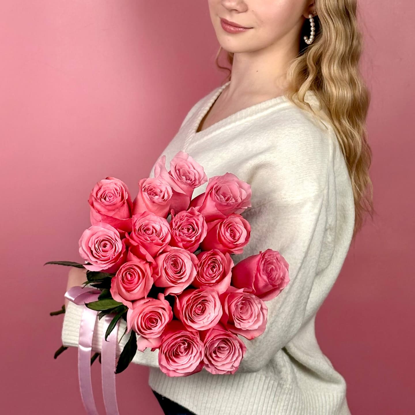 Нежно-розовые розы, 17 шт. — миниатюра 4