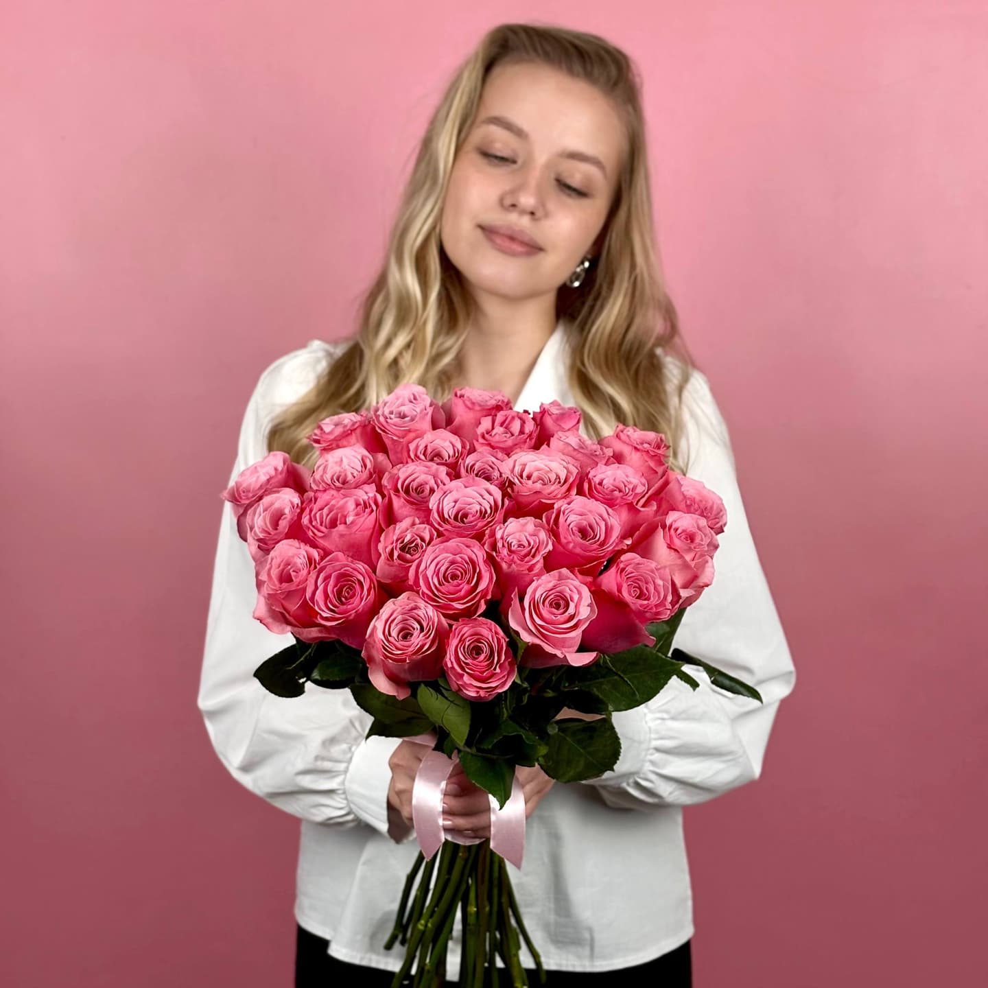 Розовые розы, 29 шт. — миниатюра 5